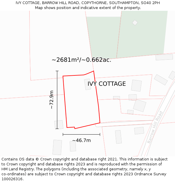 IVY COTTAGE, BARROW HILL ROAD, COPYTHORNE, SOUTHAMPTON, SO40 2PH: Plot and title map