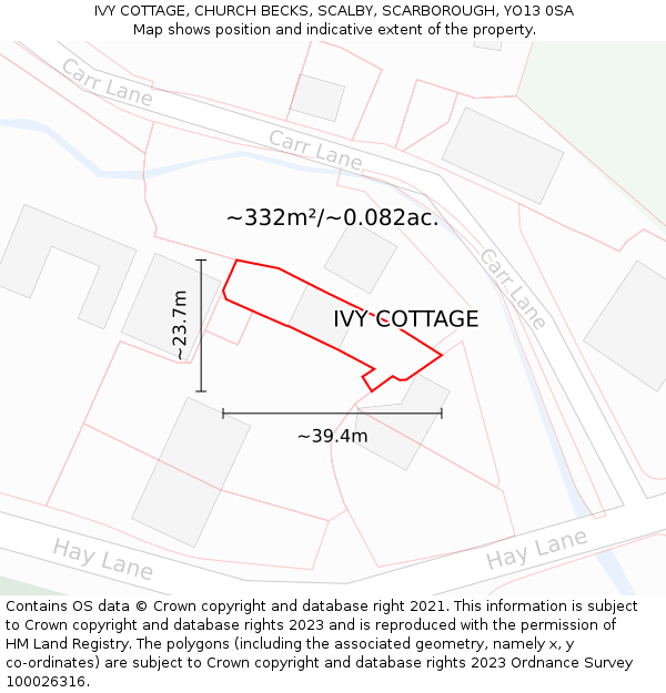 IVY COTTAGE, CHURCH BECKS, SCALBY, SCARBOROUGH, YO13 0SA: Plot and title map