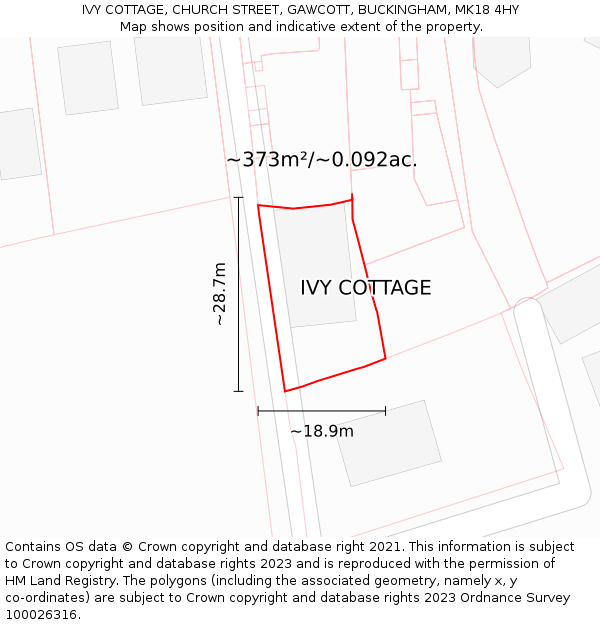 IVY COTTAGE, CHURCH STREET, GAWCOTT, BUCKINGHAM, MK18 4HY: Plot and title map