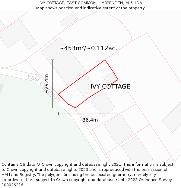 IVY COTTAGE, EAST COMMON, HARPENDEN, AL5 1DA: Plot and title map