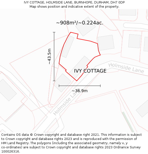 IVY COTTAGE, HOLMSIDE LANE, BURNHOPE, DURHAM, DH7 0DP: Plot and title map