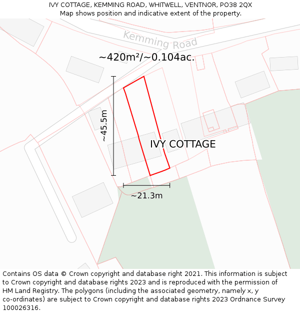 IVY COTTAGE, KEMMING ROAD, WHITWELL, VENTNOR, PO38 2QX: Plot and title map