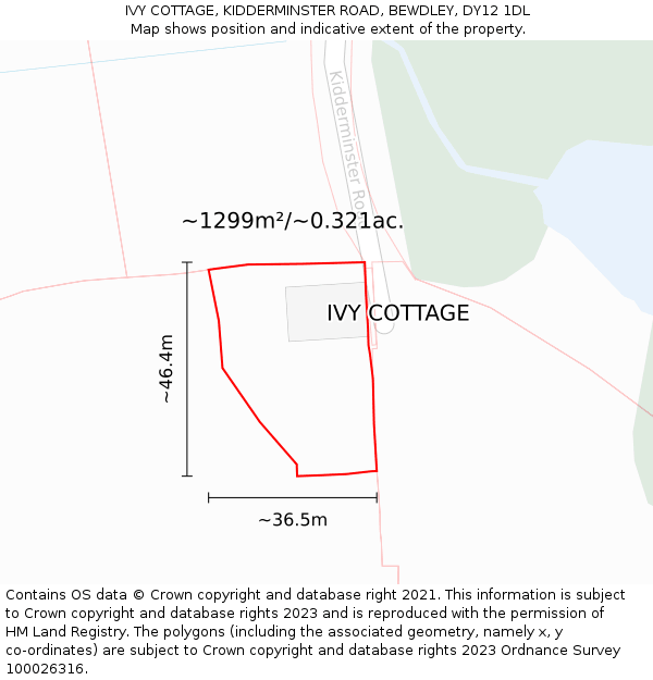 IVY COTTAGE, KIDDERMINSTER ROAD, BEWDLEY, DY12 1DL: Plot and title map