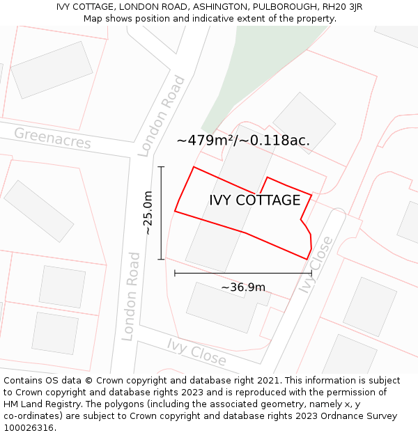 IVY COTTAGE, LONDON ROAD, ASHINGTON, PULBOROUGH, RH20 3JR: Plot and title map