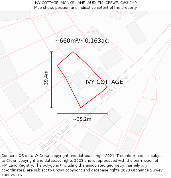 IVY COTTAGE, MONKS LANE, AUDLEM, CREWE, CW3 0HP: Plot and title map