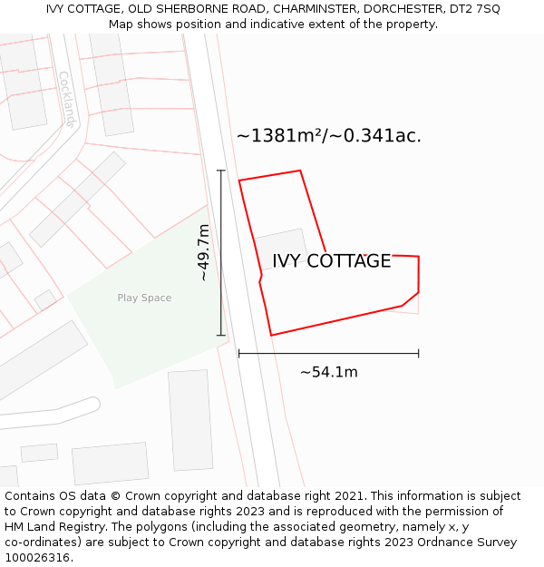 IVY COTTAGE, OLD SHERBORNE ROAD, CHARMINSTER, DORCHESTER, DT2 7SQ: Plot and title map