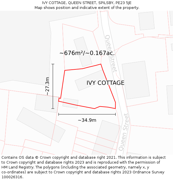 IVY COTTAGE, QUEEN STREET, SPILSBY, PE23 5JE: Plot and title map