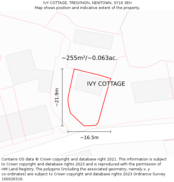 IVY COTTAGE, TREGYNON, NEWTOWN, SY16 3EH: Plot and title map