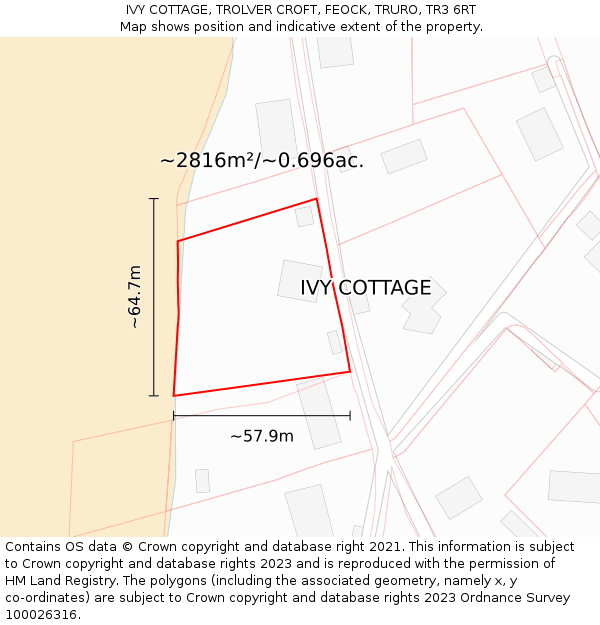 IVY COTTAGE, TROLVER CROFT, FEOCK, TRURO, TR3 6RT: Plot and title map