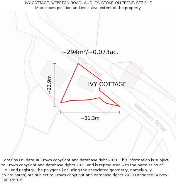 IVY COTTAGE, WERETON ROAD, AUDLEY, STOKE-ON-TRENT, ST7 8HE: Plot and title map