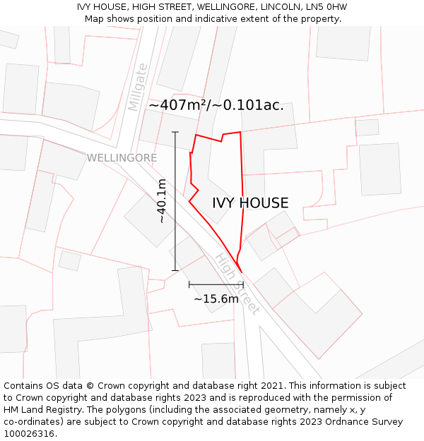 IVY HOUSE, HIGH STREET, WELLINGORE, LINCOLN, LN5 0HW: Plot and title map