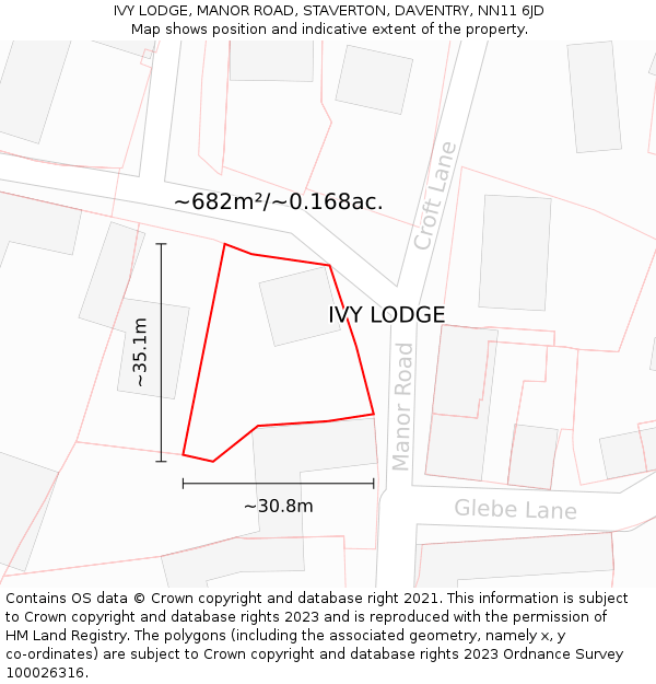 IVY LODGE, MANOR ROAD, STAVERTON, DAVENTRY, NN11 6JD: Plot and title map