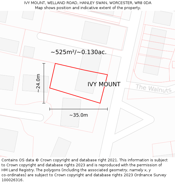 IVY MOUNT, WELLAND ROAD, HANLEY SWAN, WORCESTER, WR8 0DA: Plot and title map