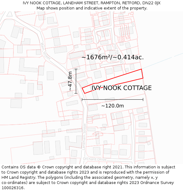 IVY NOOK COTTAGE, LANEHAM STREET, RAMPTON, RETFORD, DN22 0JX: Plot and title map