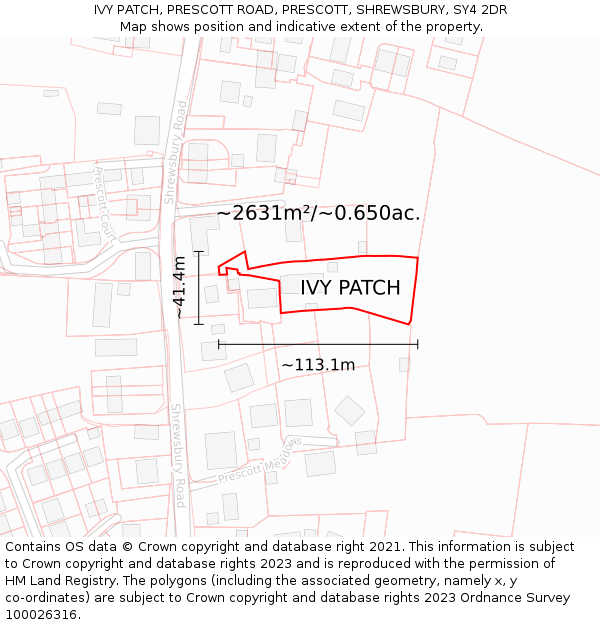 IVY PATCH, PRESCOTT ROAD, PRESCOTT, SHREWSBURY, SY4 2DR: Plot and title map