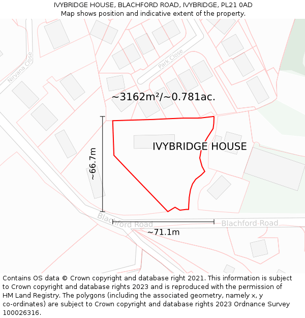 IVYBRIDGE HOUSE, BLACHFORD ROAD, IVYBRIDGE, PL21 0AD: Plot and title map