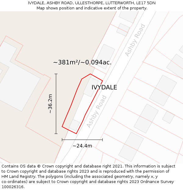 IVYDALE, ASHBY ROAD, ULLESTHORPE, LUTTERWORTH, LE17 5DN: Plot and title map