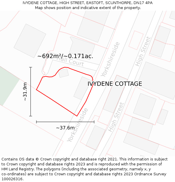 IVYDENE COTTAGE, HIGH STREET, EASTOFT, SCUNTHORPE, DN17 4PA: Plot and title map