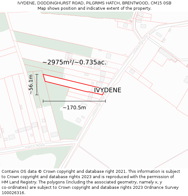 IVYDENE, DODDINGHURST ROAD, PILGRIMS HATCH, BRENTWOOD, CM15 0SB: Plot and title map