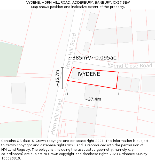 IVYDENE, HORN HILL ROAD, ADDERBURY, BANBURY, OX17 3EW: Plot and title map