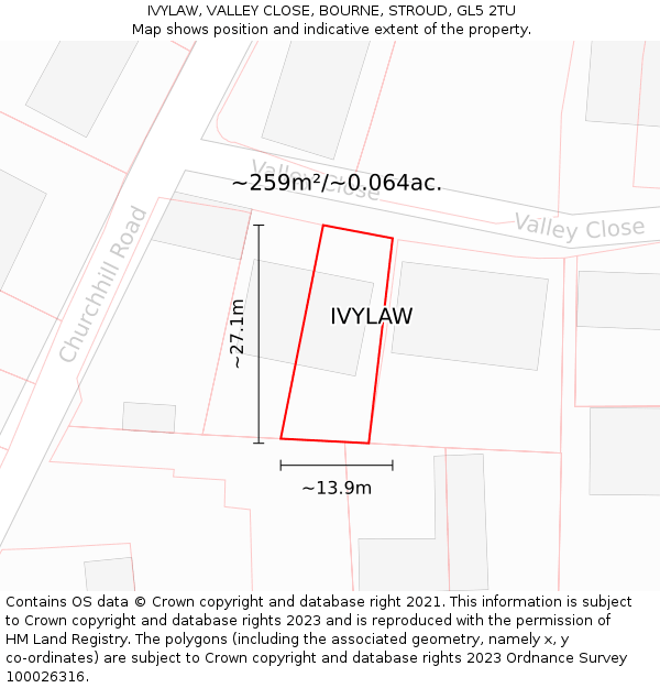 IVYLAW, VALLEY CLOSE, BOURNE, STROUD, GL5 2TU: Plot and title map