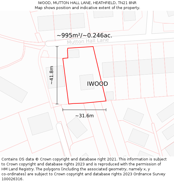 IWOOD, MUTTON HALL LANE, HEATHFIELD, TN21 8NR: Plot and title map