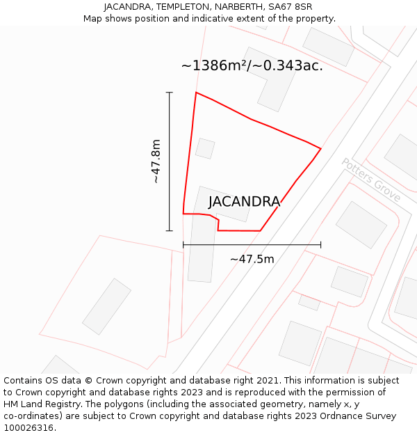 JACANDRA, TEMPLETON, NARBERTH, SA67 8SR: Plot and title map