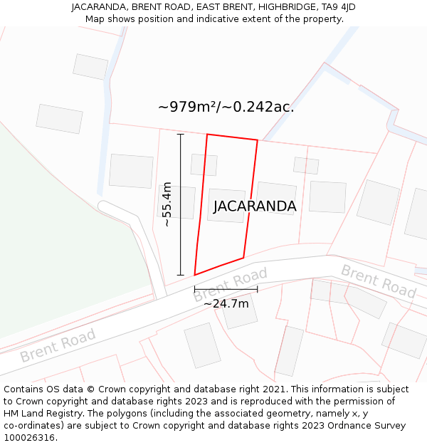 JACARANDA, BRENT ROAD, EAST BRENT, HIGHBRIDGE, TA9 4JD: Plot and title map