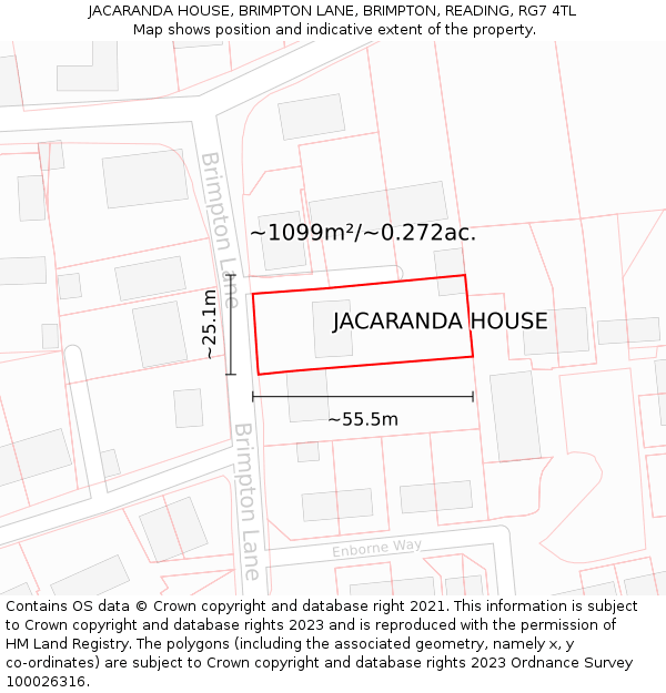 JACARANDA HOUSE, BRIMPTON LANE, BRIMPTON, READING, RG7 4TL: Plot and title map