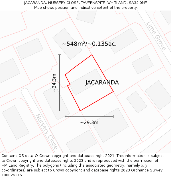 JACARANDA, NURSERY CLOSE, TAVERNSPITE, WHITLAND, SA34 0NE: Plot and title map