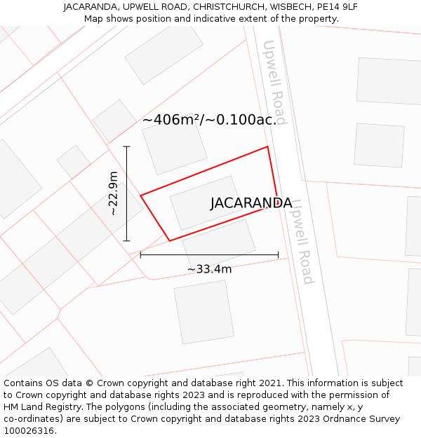 JACARANDA, UPWELL ROAD, CHRISTCHURCH, WISBECH, PE14 9LF: Plot and title map