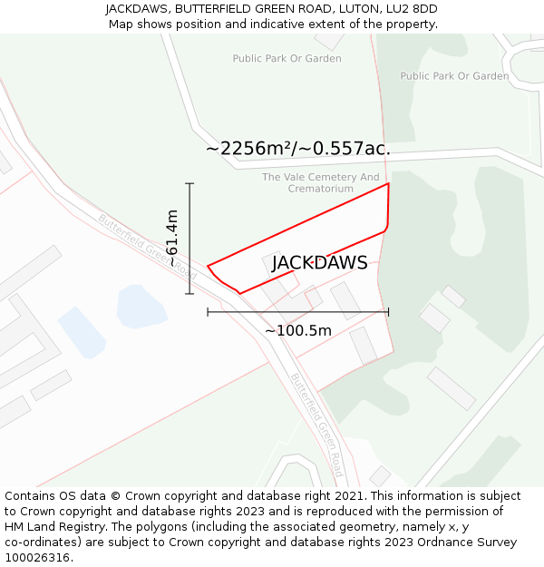 JACKDAWS, BUTTERFIELD GREEN ROAD, LUTON, LU2 8DD: Plot and title map
