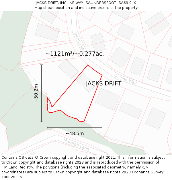 JACKS DRIFT, INCLINE WAY, SAUNDERSFOOT, SA69 9LX: Plot and title map