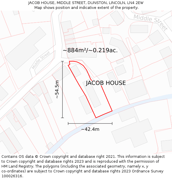 JACOB HOUSE, MIDDLE STREET, DUNSTON, LINCOLN, LN4 2EW: Plot and title map