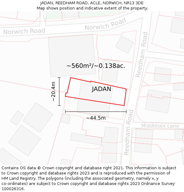 JADAN, REEDHAM ROAD, ACLE, NORWICH, NR13 3DE: Plot and title map