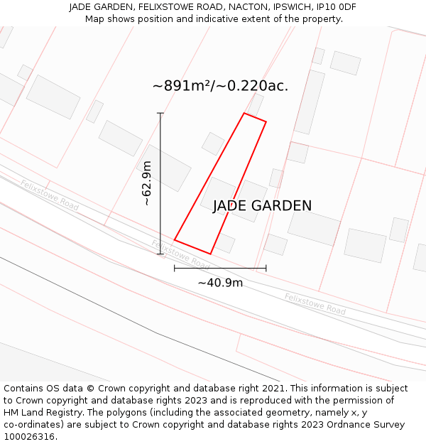 JADE GARDEN, FELIXSTOWE ROAD, NACTON, IPSWICH, IP10 0DF: Plot and title map