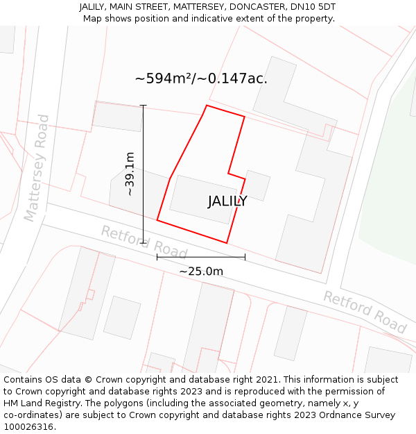 JALILY, MAIN STREET, MATTERSEY, DONCASTER, DN10 5DT: Plot and title map