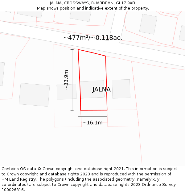 JALNA, CROSSWAYS, RUARDEAN, GL17 9XB: Plot and title map