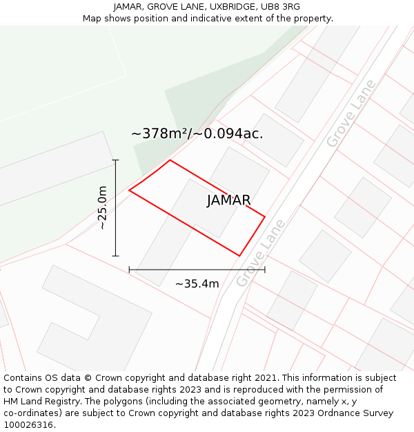 JAMAR, GROVE LANE, UXBRIDGE, UB8 3RG: Plot and title map