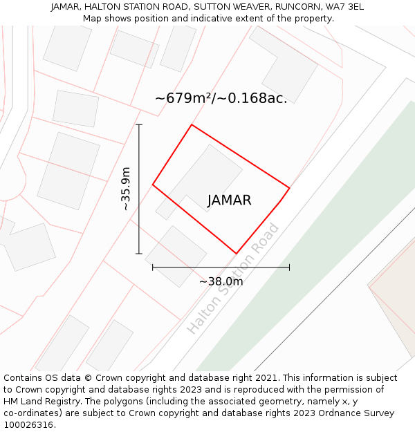 JAMAR, HALTON STATION ROAD, SUTTON WEAVER, RUNCORN, WA7 3EL: Plot and title map