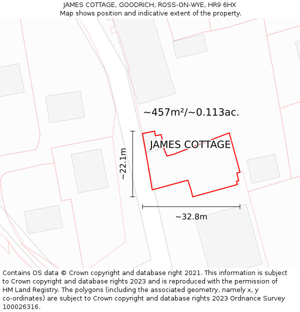 JAMES COTTAGE, GOODRICH, ROSS-ON-WYE, HR9 6HX: Plot and title map