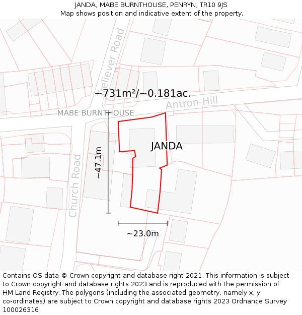 JANDA, MABE BURNTHOUSE, PENRYN, TR10 9JS: Plot and title map