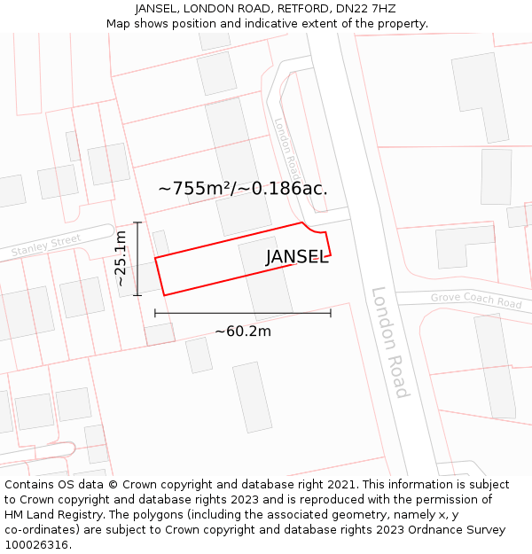 JANSEL, LONDON ROAD, RETFORD, DN22 7HZ: Plot and title map