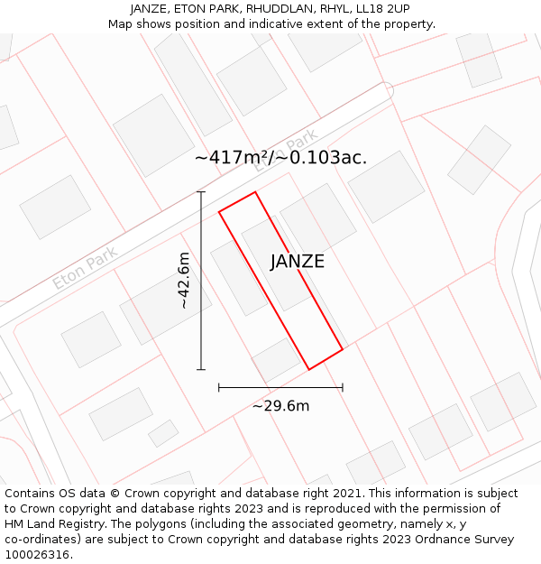 JANZE, ETON PARK, RHUDDLAN, RHYL, LL18 2UP: Plot and title map