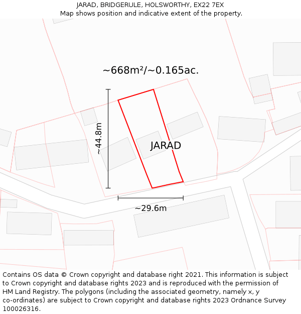 JARAD, BRIDGERULE, HOLSWORTHY, EX22 7EX: Plot and title map