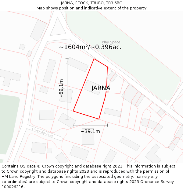 JARNA, FEOCK, TRURO, TR3 6RG: Plot and title map