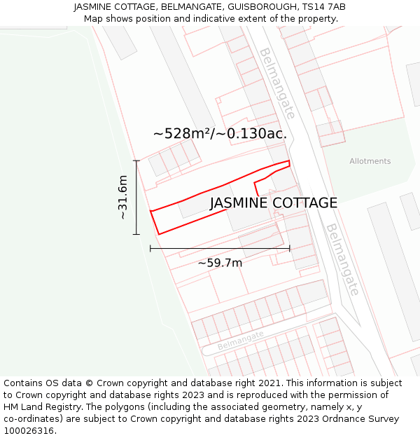 JASMINE COTTAGE, BELMANGATE, GUISBOROUGH, TS14 7AB: Plot and title map