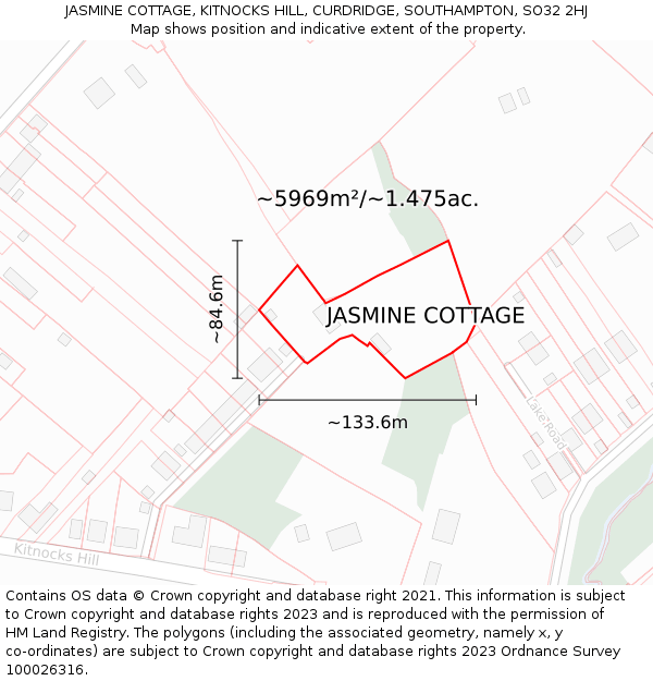 JASMINE COTTAGE, KITNOCKS HILL, CURDRIDGE, SOUTHAMPTON, SO32 2HJ: Plot and title map