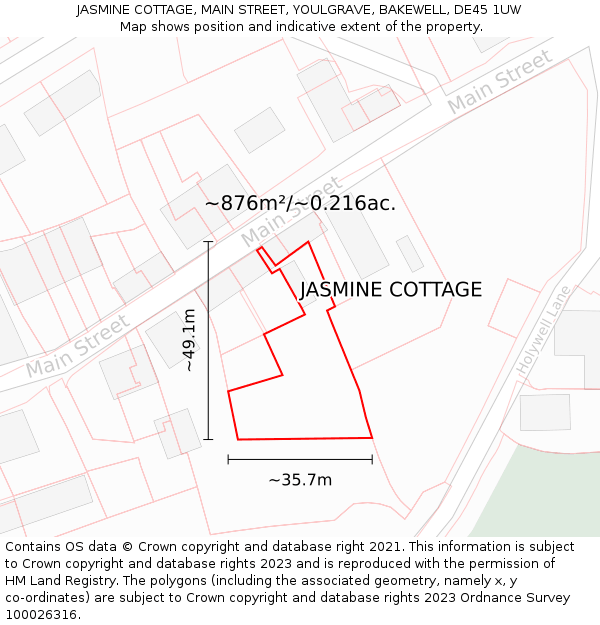 JASMINE COTTAGE, MAIN STREET, YOULGRAVE, BAKEWELL, DE45 1UW: Plot and title map