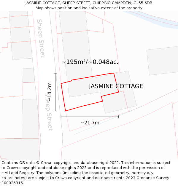 JASMINE COTTAGE, SHEEP STREET, CHIPPING CAMPDEN, GL55 6DR: Plot and title map